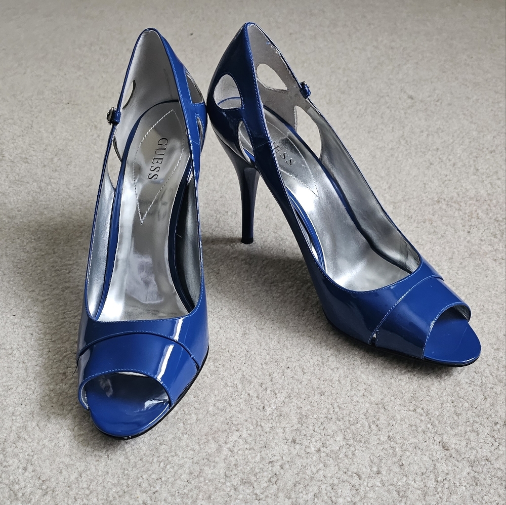 Prom Shoes, Blue Heels, Guess Leather Blue High Heel Shoes, Size 10